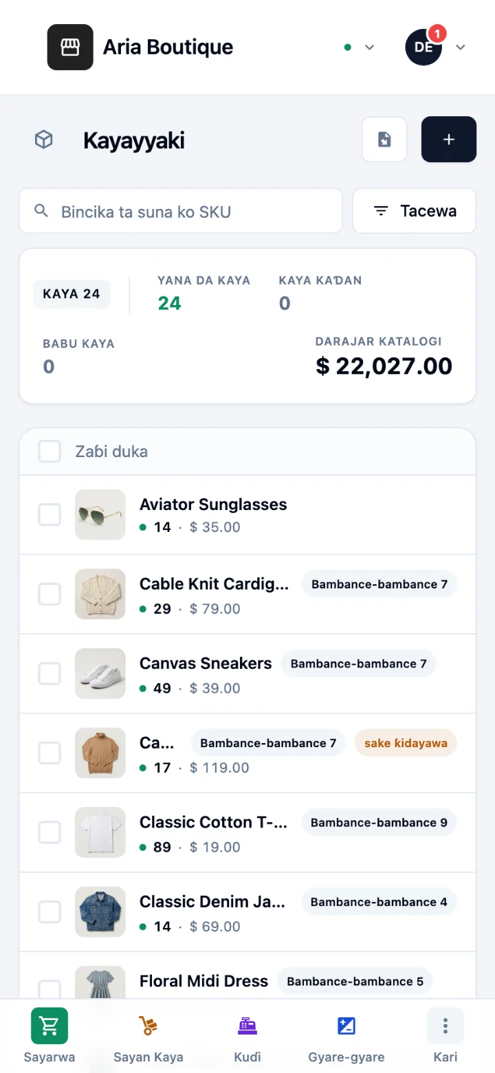 The Stoky products list on a phone